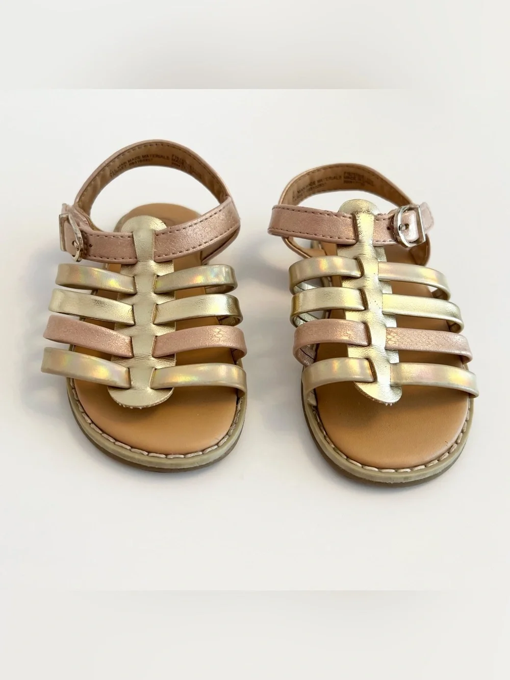 Cat & Jack Girls Metallic Rose/Gold Multi-Strap Velcro Sandals | Size 7